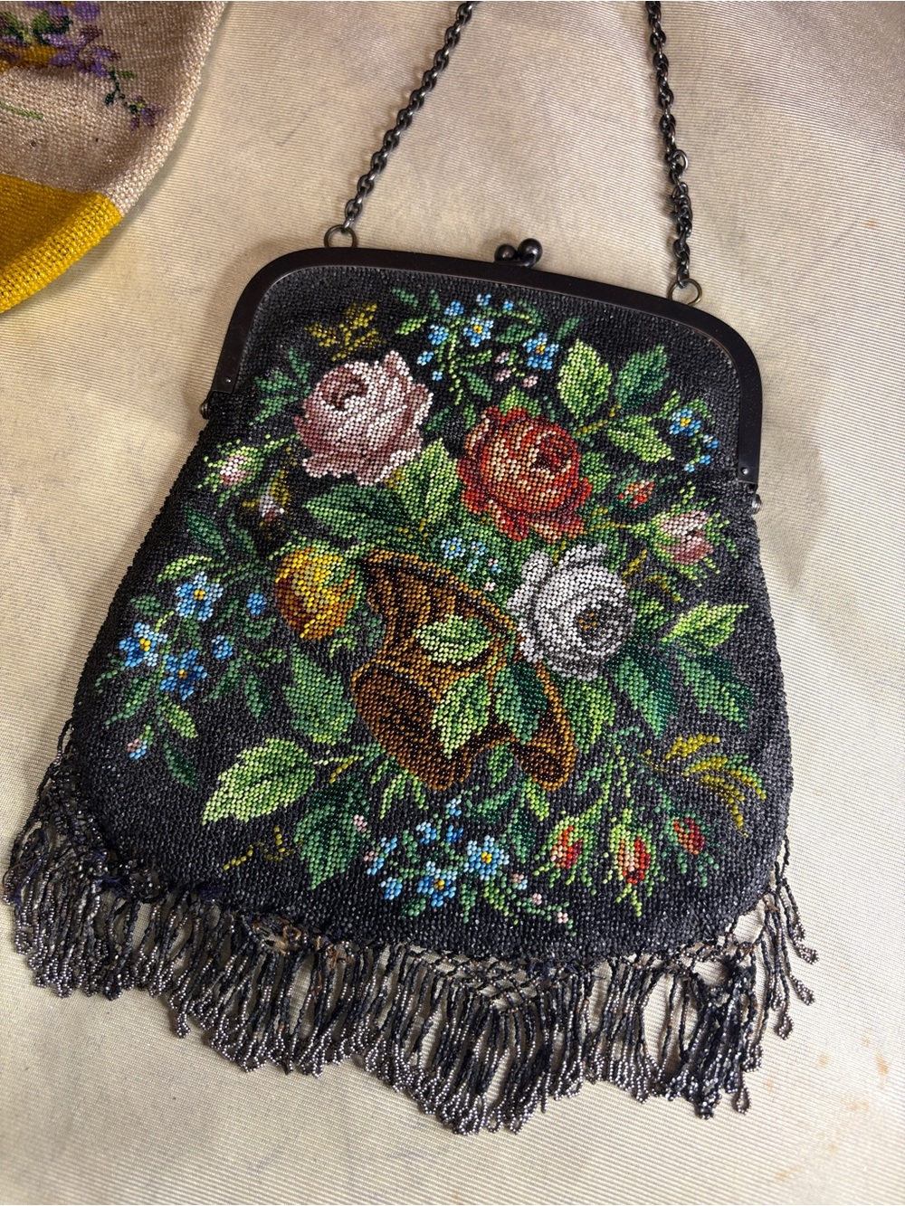 Vintage Micro Glass Beaded Victorian Edwardian  Bag -